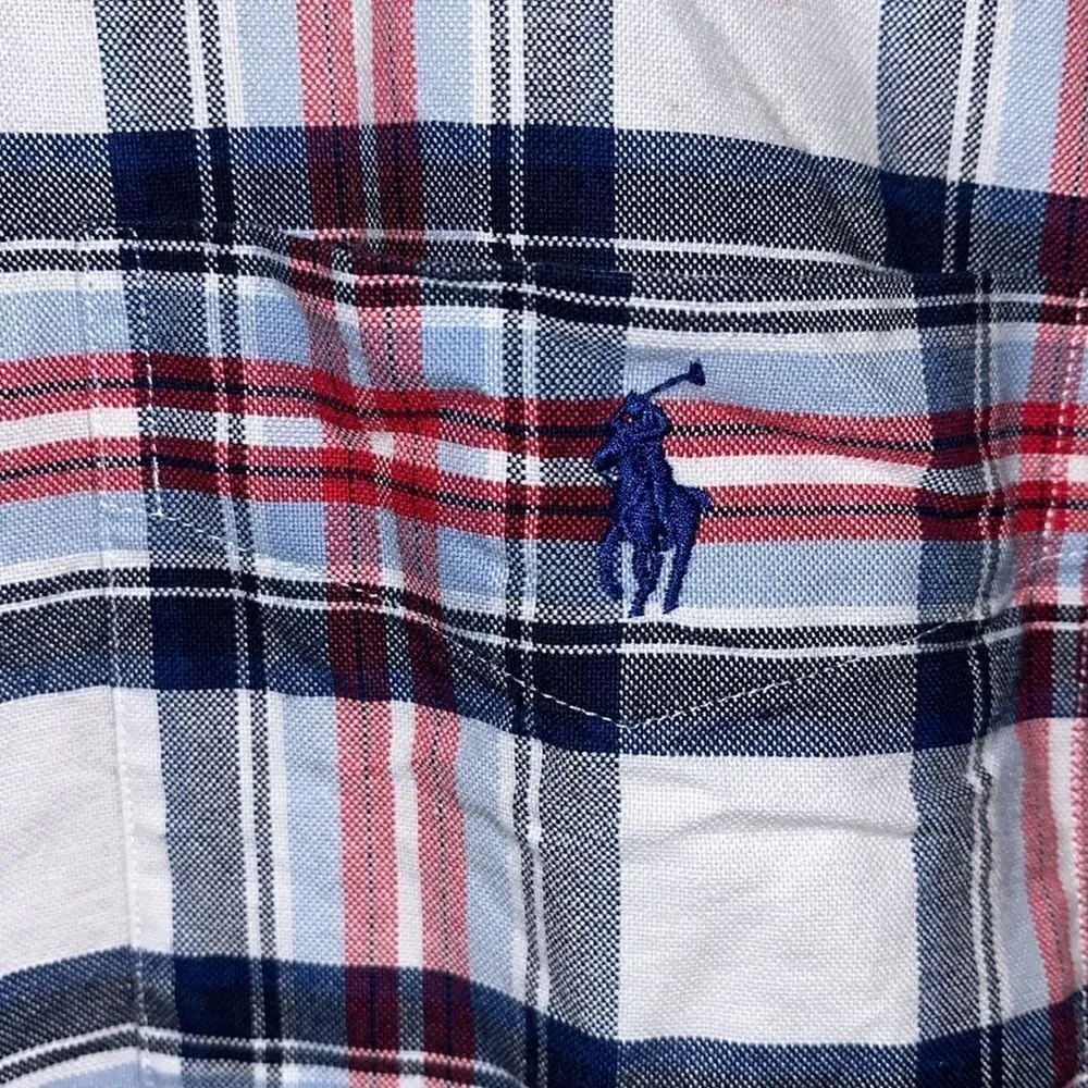 Pony Polo by Ralph Lauren Red White Blue Pocket SS 4th of July Cotton Shirt L